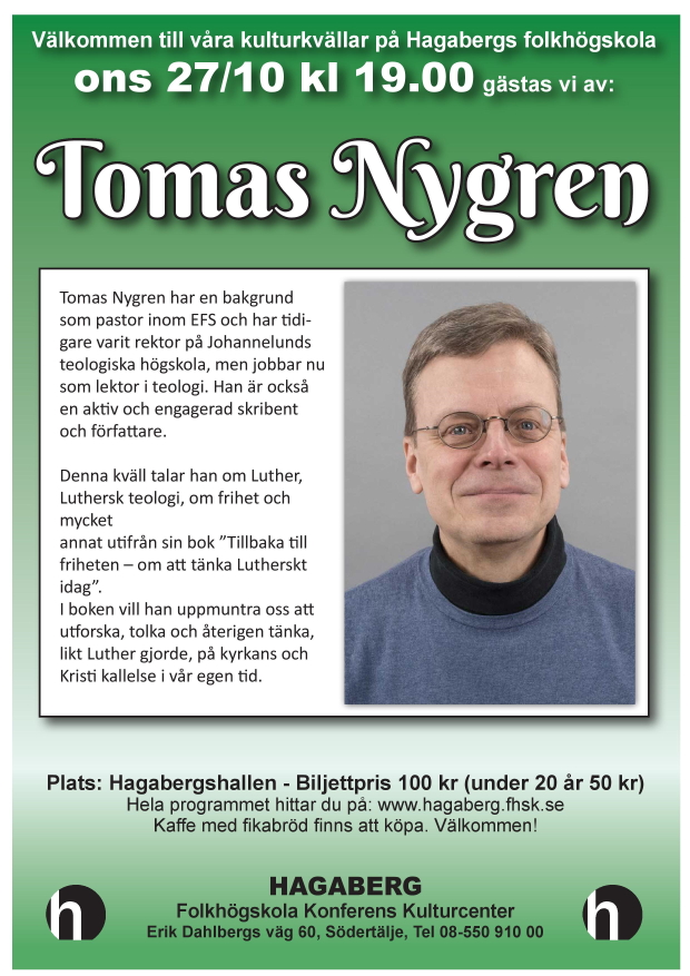 Affisch för kulturkväll 3: Tomas Nygren