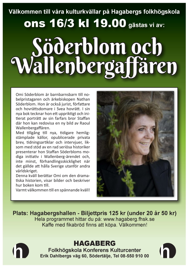 Affisch för kulturkvällen "Söderblom och Wallenbergaffären"