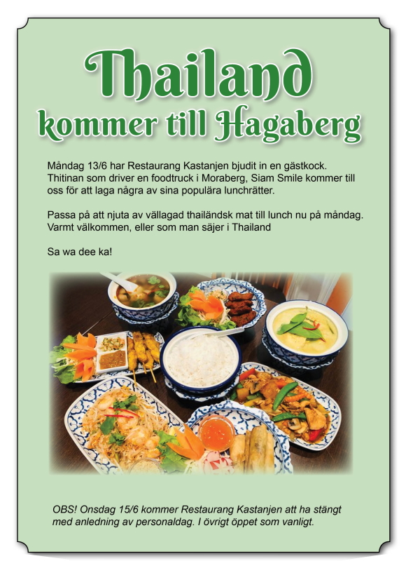 Affisch för reklam av Siam Smile gästspel måndag 13 juni.