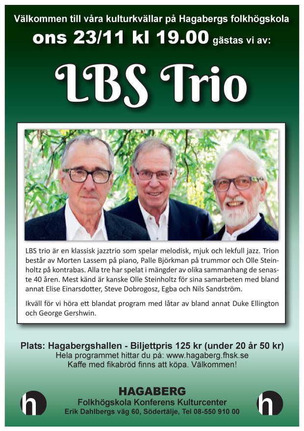 Affisch för kulturkväll med LBS Trio