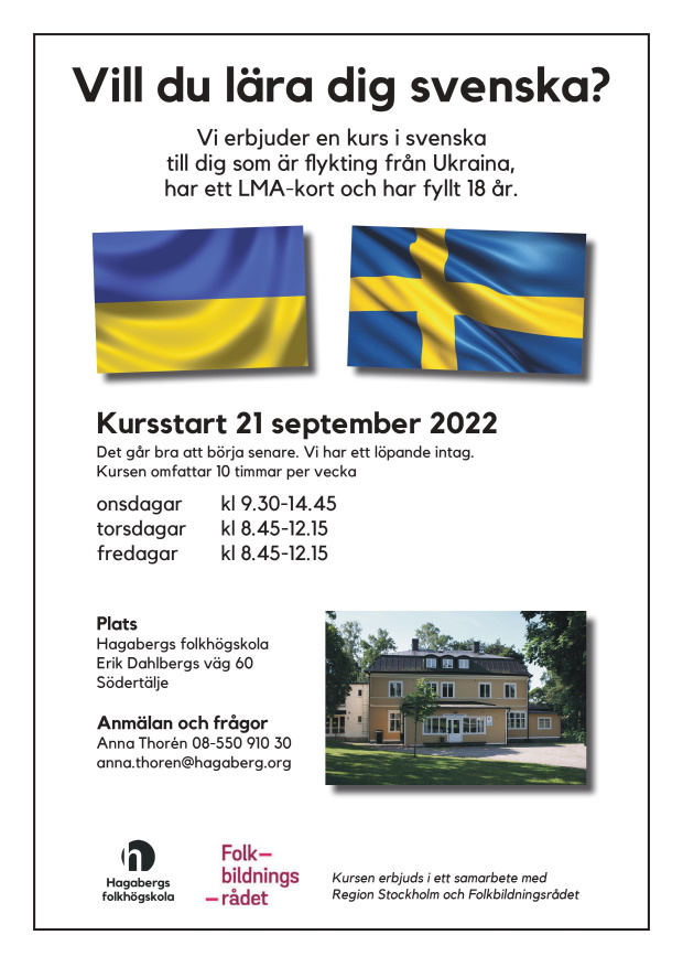 Affisch för kurs för ukrainare som vill lära sig svenska.