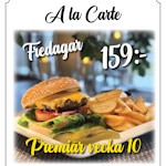Affisch på hamburgertallrik. Pris 159 kr, serveras på fredagar från och med vecka 10 2024.